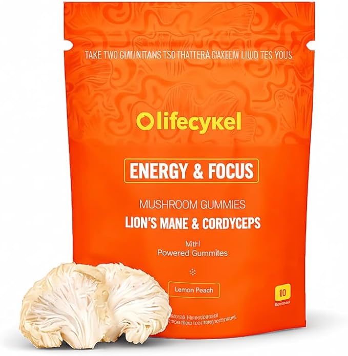 Life Cykel Premium Mushroom Extract Liquid Bundle – Lion’s Mane Cordyceps Reishi Chaga Turkey Tail &amp Shiitake (1oz Each) with Included Energy Gummies (10-Count) for Vitality &amp Mental Clar