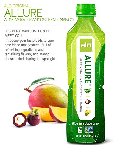 ALO Aloe Vera Juice Drink | ALLURE - Mangosteen + Mango | 16.9 fl oz Pack of 12 |Plant-Based Drink with Real Aloe Pulp