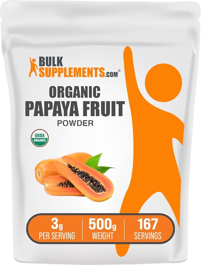 BulkSupplements.com Organic Papaya Fruit Powder - Flavoring Powder Sourced from Carica Papaya Fruit - Gluten Free 3g per Serving 500g (1.1 lbs) (Pack of 1)