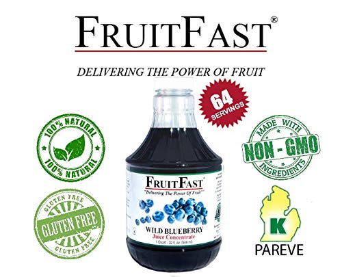 Wild Blueberry Juice Concentrate by FruitFast - (32 FL OZ) Unsweetened 65 Brix Pure Concentrated Blueberry Juice - 100% Dark Wild Blueberry Extract - No Additives or Fillers!