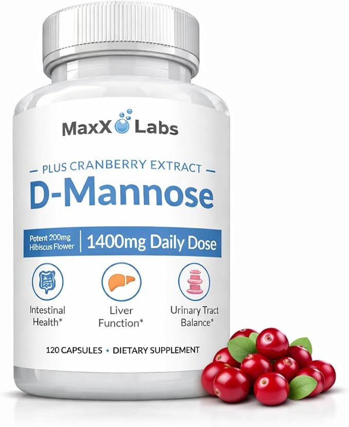D Mannose Capsules - Fast Acting 1400 MG Extra Strength DMannose Capsule for Bladder Health with Potent Cranberry Extract &amp Hibiscus Flower Supports UTI Relief Supplement - 120 Ct