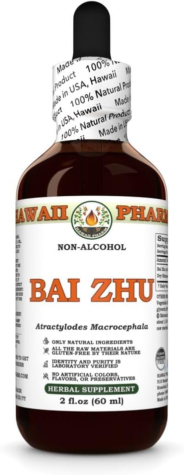 Bai Zhu (Atractylodes Macrocephala) Dry Rhizome Glycerite Made in Hawaii All Natural Vegan Lab Tested Alcohol-Free Liquid Extract - 2 fl.oz