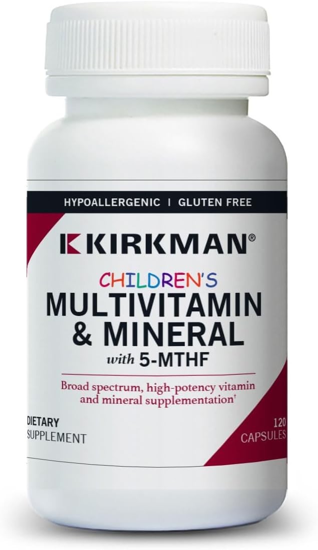Kirkman - Children's Multivitamin &amp Mineral - 120 Capsules - with 5-MTHF - Potent Broad Spectrum Vitamin/Mineral Supplement - Hypoallergenic
