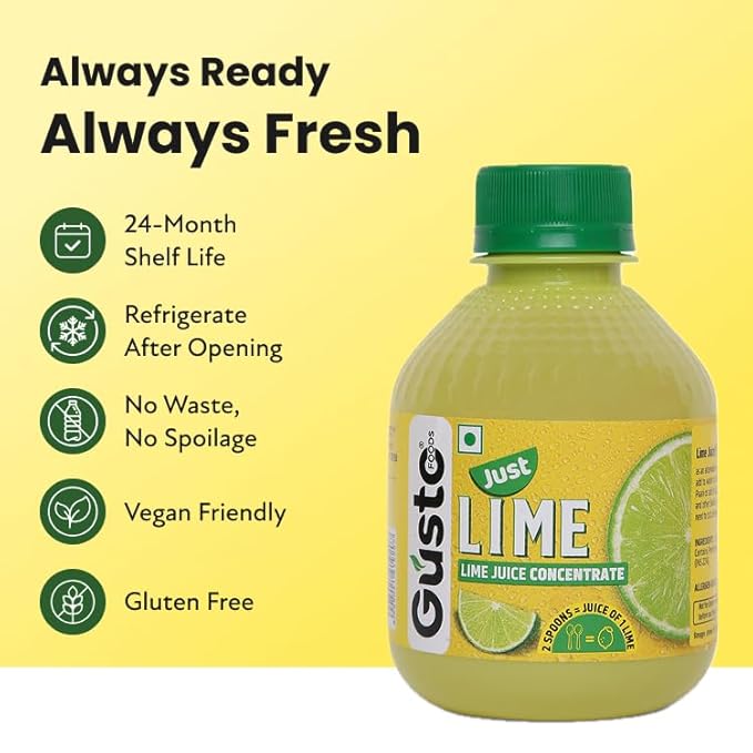 Gusto Foods Green Lime Juice Concentrate - Pack Of 3 20.2 oz (600Ml)| Equivalent To 60 Limes | Pocket Friendly Bottle | Ideal For Daily Use In Cooking &amp Beverages | Lime Juice In Every Drop 0.77