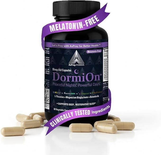 DormiOn™ Sleep + Restore + Stress Supplement Herbal Sleep Aid for Women &amp Men. No-Melatonin Non-Habit Forming. Clinically-Proven Ashwagandha GABA Valerian &amp Magnesium. Vegan &amp Non-Grog