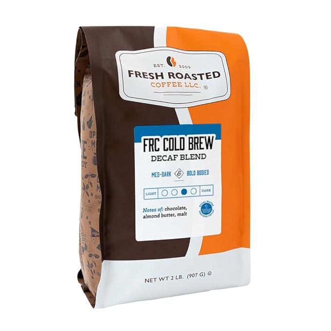 Fresh Roasted Coffee FRC Cold Brew Decaf 2 lb Medium-Dark Roast Kosher Whole Bean
