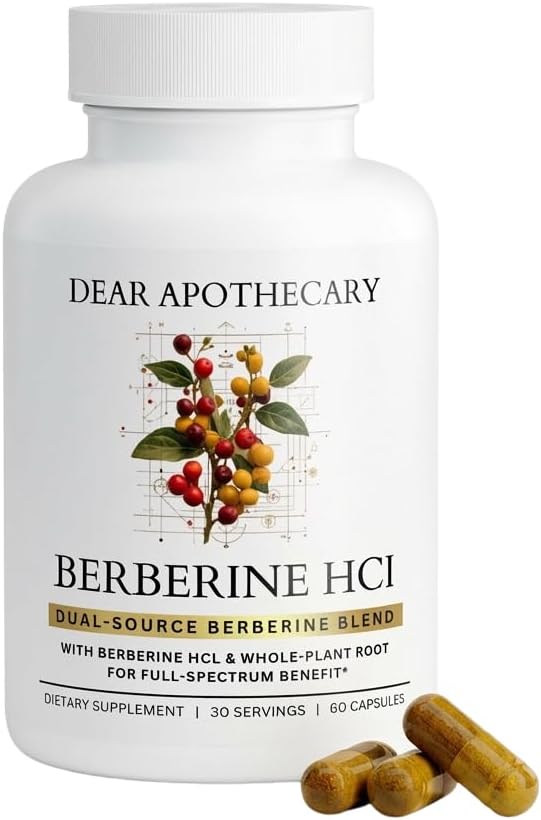 Berberine HCl 1200mg Supplement - Dual Source Bark &amp Root Extract - Berberis Aristata - USA Grown Botanical Extract - Vegan Non-GMO Gluten-Free Capsules - 60 Count