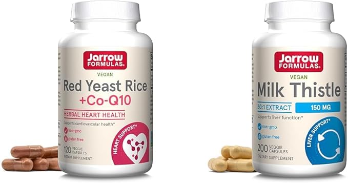 Jarrow Formulas Red Yeast Rice 1200 mg &amp Co-Q10 100 mg Per Serving-120 Veggie Caps-60 Servings &amp Heart Health-Vegan &amp Milk Thistle 150 mg with 30:1 Standardized Silymarin Extract