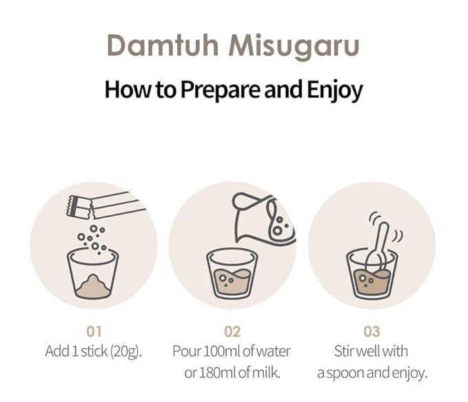 Damtuh Misugaru Powder Drink Mix – Korean Black Grain Blend with Roasted Black Rice Bean &amp Sesame Latte-Style Drink Caffeine-Free 20g x 40 Stick Packs