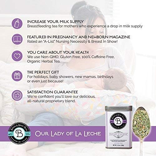 Birds &amp Bees Teas - Organic Lactation Tea - Our Lady of La Leche Breastfeeding Supplement &amp Lactation Supplement to Boost Supply of Mother's Milk with Organic Herbs 40 Servings 6.5 oz