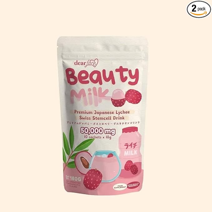 Dear Face Beauty Milk Japanese Collagen Lychee Drink Twin Pack - 50000mg Hydrolyzed Collagen