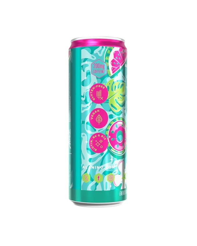 Alani Watermelon Wave Energy Drinks sugar free low calorie energy drinks 12 Fl Oz Cans (Pack of 12)