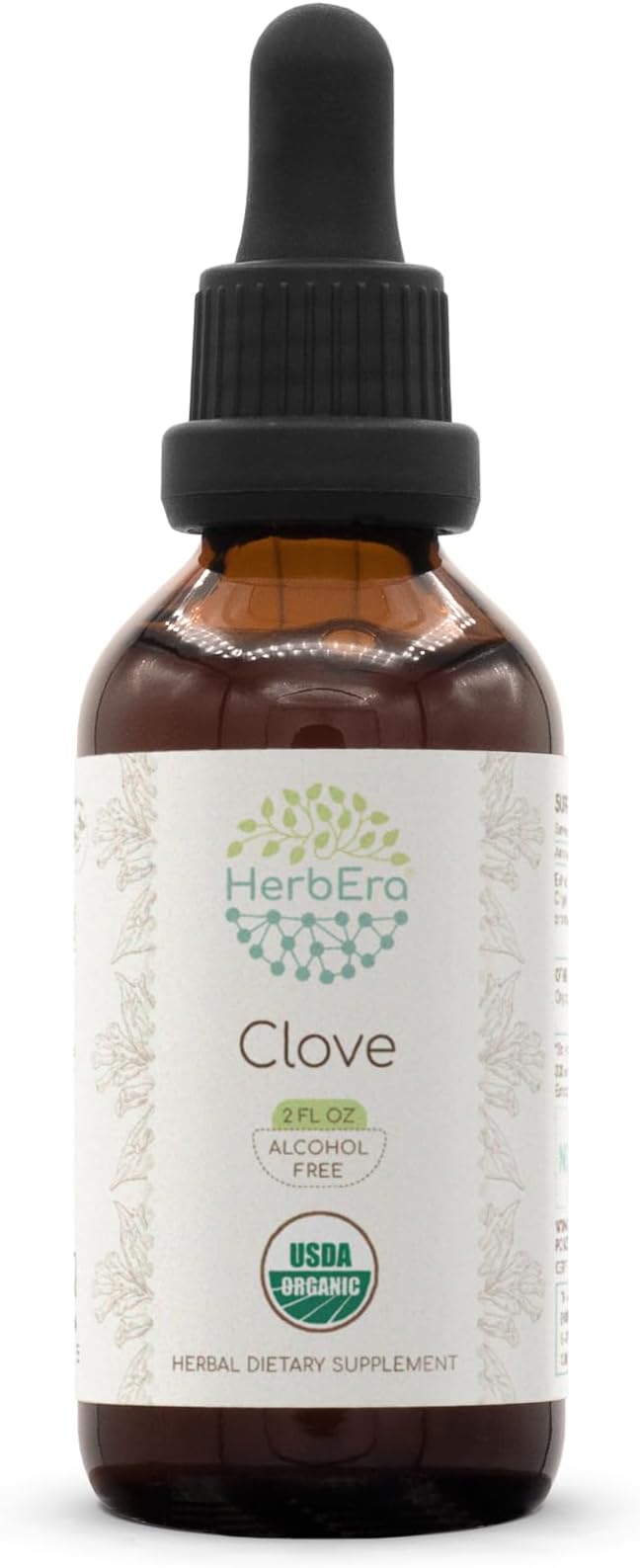 HerbEra Clove B60 USDA Organic Tincture | Alcohol-Free Extract High-Potency Herbal Drops Immune System Health | Certified Organic Clove (Syzygium Aromaticum) Dried Flower Buds (2 fl oz)