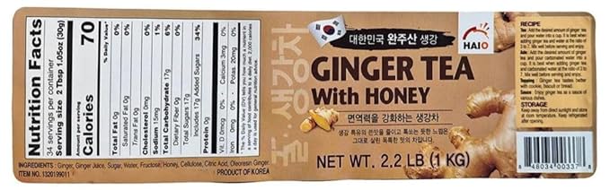 Haio Ginger Tea With Honey Refresh With Korean Herbal Tea Ginger Delight - Product of Korea 2 Glass Jars 2.2 lb (1 kg. ) each