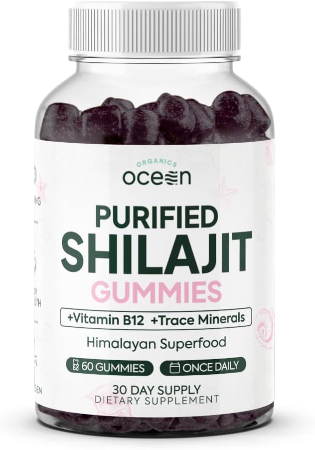 Organics Ocean Shilajit for Men and Women - Natural Supplement with Vitamin B12 Chromium and Selenium for Age-Defying Energy Hormone Support and More - 60 Shilajit Gummies