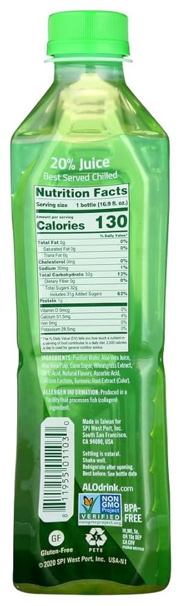 Alo Original Awaken Aloe Vera Juice Drink - Wheatgrass - Case of 12 - 16.9 fl oz.