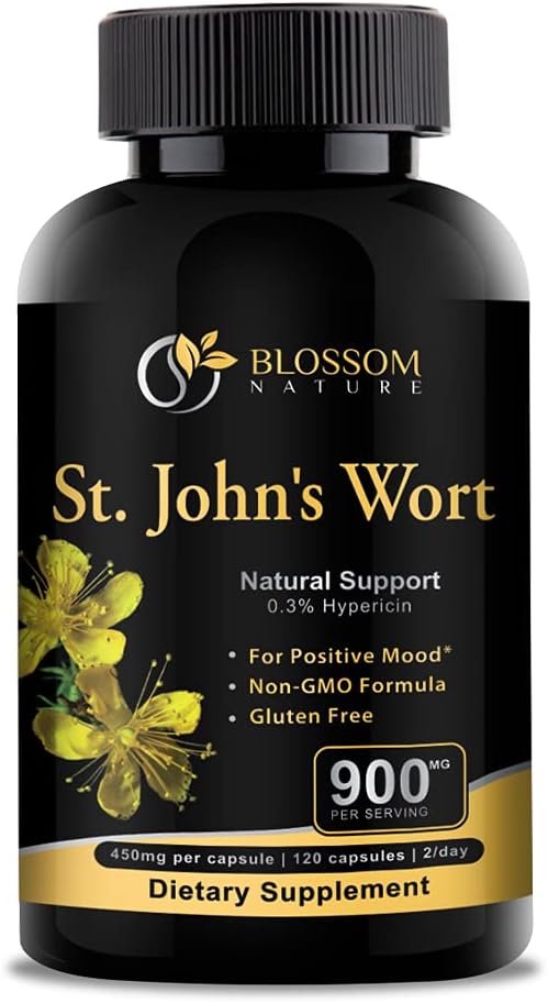 St Johns Wort 900mg-Mood Support Supplement*-Calm Supplements*-120 Vegetable St Johns Wort Capsules(2 Month Supply)450mg of Vegan Non-GMO St. John's Wort (Hypericum Perforatum)0.3%Hypericin per Cap