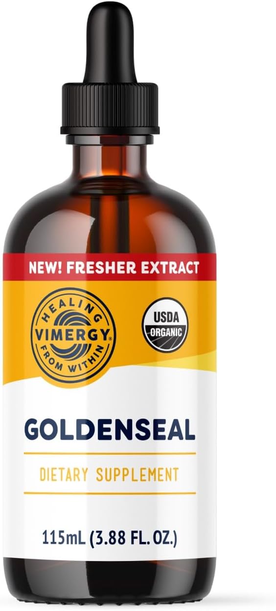 Vimergy USDA Organic Goldenseal Tincture Herbal Supplement – (57 Servings) – Vegan Alcohol-Free Golden Seal herb Drops Great for Tea (115 mL)