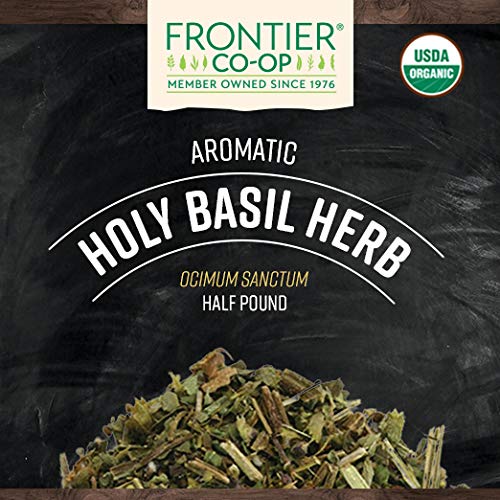 Frontier Co-op Organic Tulsi Holy Basil Herb 8oz Bulk Bag - Highly Aromatic with Minty Flavor - Perfect for Cooking Tulsi Tea and Herbal Uses Kosher
