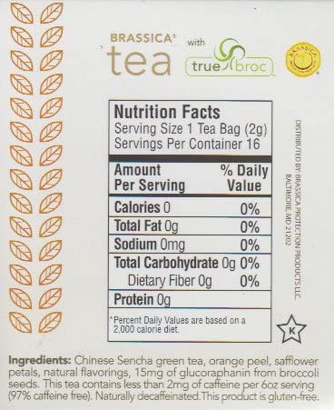 Brassica® DECAF. Green W/Orange Tea W/sgs~ 6 Boxes (96 Tea Bags)