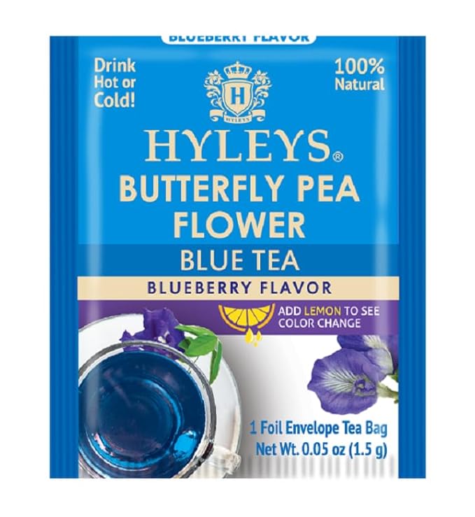 Hyleys Butterfly Pea Flower Tea – Blue Tea with Natural Blueberry Flavor – 25 Tea Bags – Green Tea Chamomile Cinnamon Lemongrass (12 Pack - 300 Tea Bags Total)