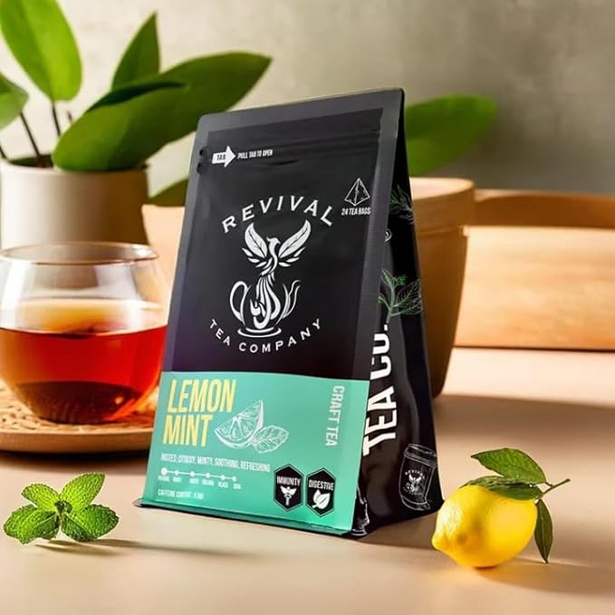 Revival Tea Company Lemont Mint Tea - Herbal Tea Blend of Peppermint Spearmint and Lemon - Caffeine Free - Loose Leaf 3 Ounces