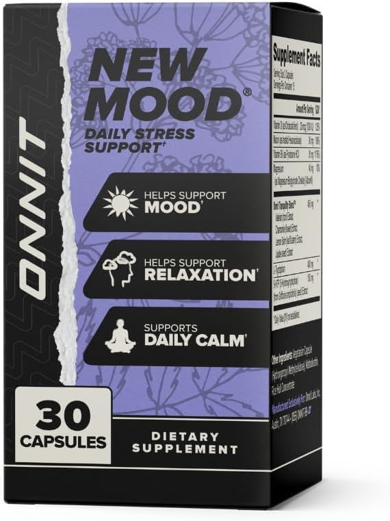 ONNIT New Mood Daily Stress Support Capsules IGEN™ Non-GMO Tested Sleep and Mood Support Supplement for Men and Women Daily Stress Management Capsules 30 Count