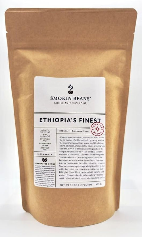 2-Pound Ethiopia's Finest Blend Unroasted Green Coffee Beans Fresh Current Crop Specialty Grade Roast the Beans Yourself at Home on Your Roasting Equipment Prior to Using for Brewing Coffee