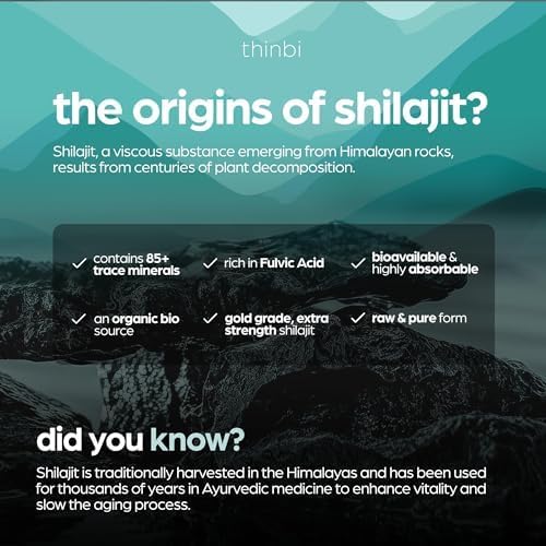 Thinbi Pure Himalayan Shilajit Capsules with Fulvic Acid &amp Trace Minerals - 90 Count