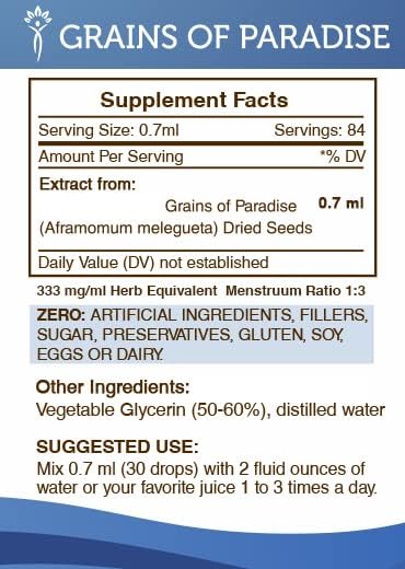 Grains of Paradise Tincture Alcohol-Free Liquid Extract Grains of Paradise (Aframomum melegueta) Dried Seeds (2 FL OZ)