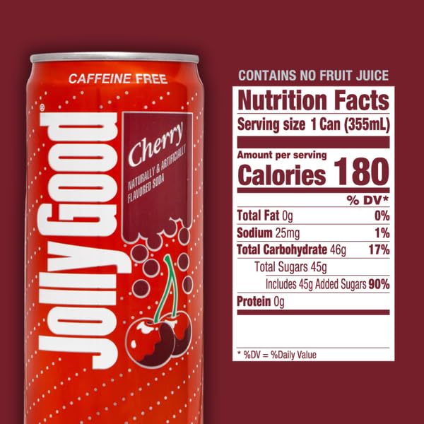 Jolly Good Cherry Craft Soda Flavored Soda Pop Drink Caffeine Free Soft Drinks for Adults &amp Kids Craft Soda for Mocktails &amp Cocktails Made in America Vegan12 Oz Cans 12 Pack