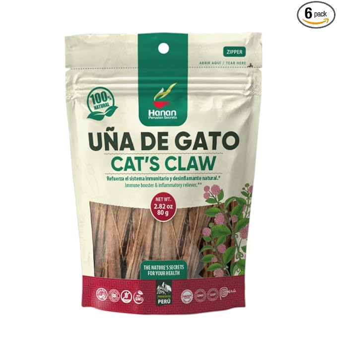Hanan Peruvian Secrets Una De Gato Herbal Tea | 100% Natural Cat’s Claw Bark | 2.82oz / 80g | Naturally Aids in Supporting a Healthy Immune System - 6 Pack