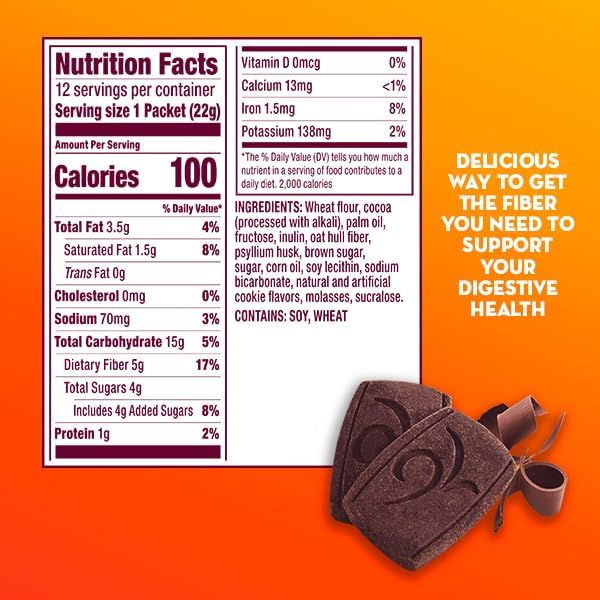 Metamucil Fiber Thins Daily Psyllium Husk Fiber Supplement Supports Digestive Health and Satisfies Hunger Chocolate Flavor 48 Total Servings (4 Packs of 12)