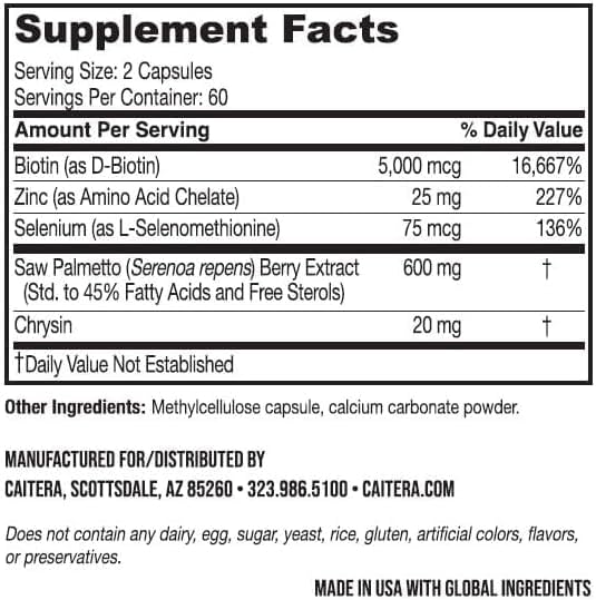 Grow &amp Behold | Clinically Tested Dietary Supplement for Thinning Hair | Saw Palmetto Biotin Zinc &amp Selenium to Support Hair Growth Vitality Shine &amp Fullness | Vegan 120 Capsules