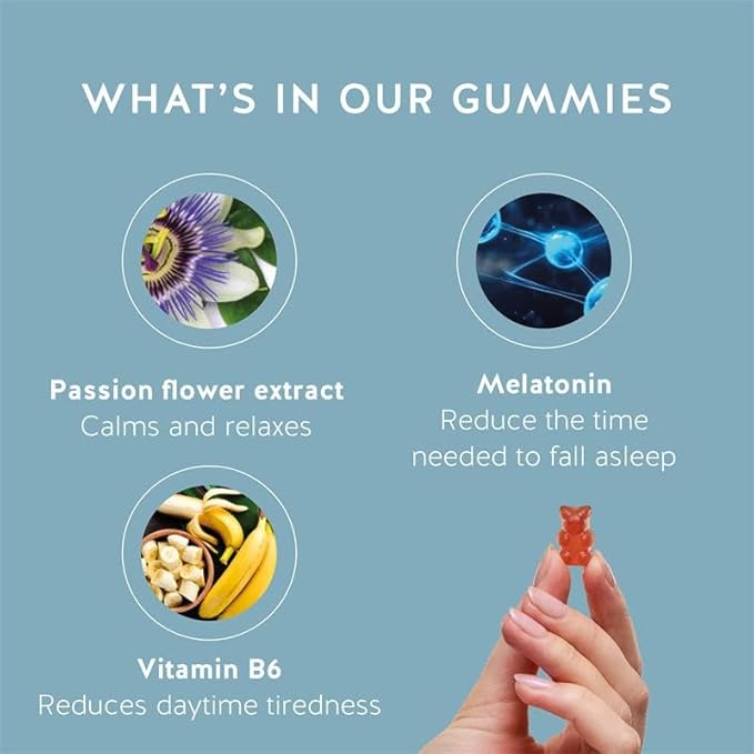 Bears with Benefits Vegan Melatonin 5mg Gummies Sleep Gummies for Reduced time to Fall Asleep with Vitamin B6 &amp Passion Fruit Extract - Super Snooze Sleep Vitamin (30 Gummies)