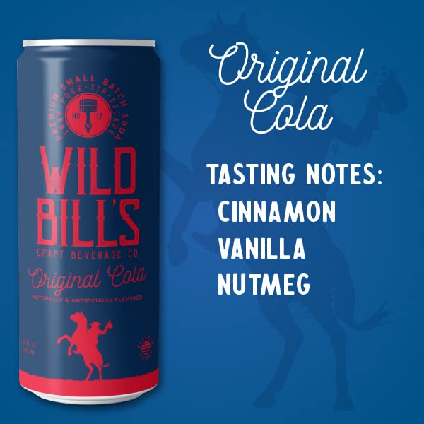 Wild Bill's Original Cola Soda Classic Craft Soda Pop Soft Drinks Sodas Made with Pure Cane Sugar Caffeine Free NO High Fructose Corn Syrup Gluten Free Vegan Low Sodium 12 Oz 12 Pack