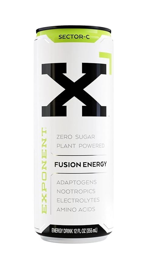 Exponent – Sector-C Fusion Energy Drink | Pack of 12 355mL Cans | Light &amp Crisp Citrus Blend | Zero Sugar &amp Sucralose | Naturally Sourced Caffeine | Gluten-Free &amp Vegan | 15 Calories per