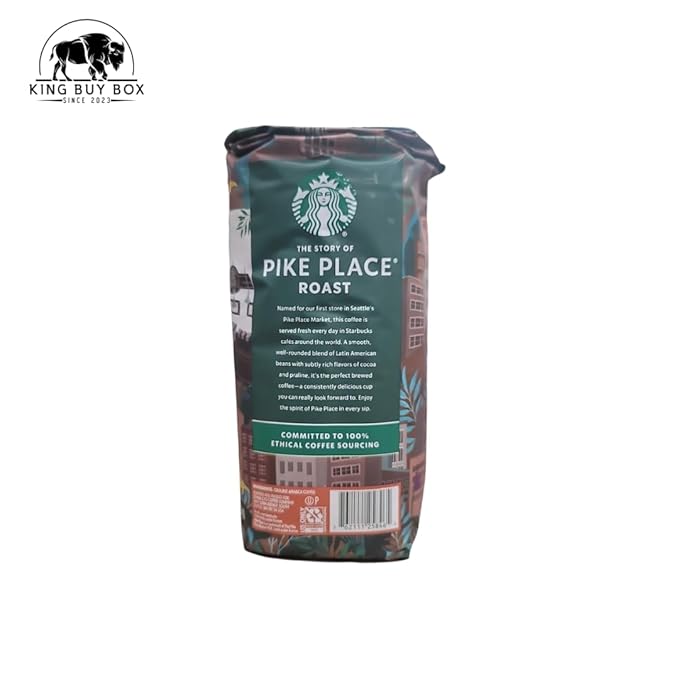 KING BUY BOX 1 PCS cup Bundle with Pike Place Medium Roast Ground Coffee Bag 40 Ounce. 3PACK compatible with Starbuks