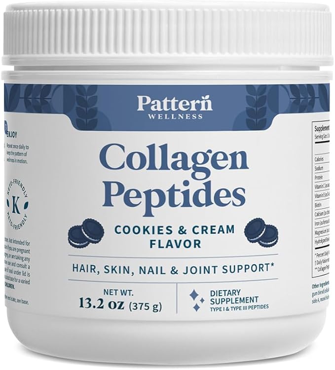 Pattern Wellness Collagen Peptides Powder (Type I &amp III) - Hair Nails Skin &amp Joint Support - Grass Fed &amp Pasture-Raised - Hydrolyzed Non-GMO Dairy Free &amp Keto-Friendly - Cookies &