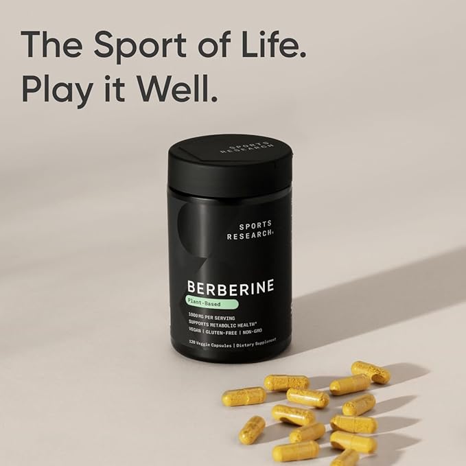 Sports Research Berberine - Herbal Ayurvedic Metabolic Health Support - 1000mg - 120 Capsules - Vegan Certified Gluten-Free Non-GMO