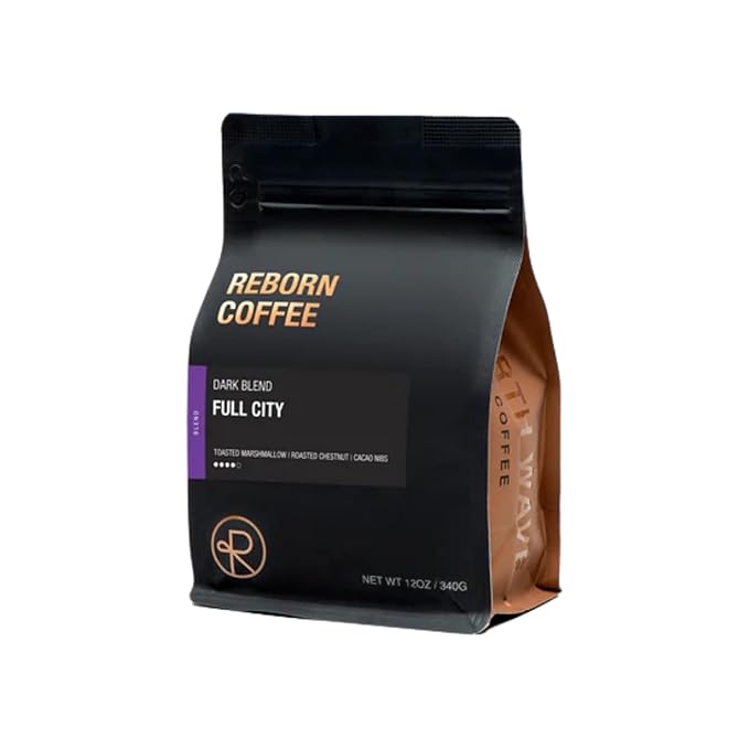 Reborn Coffee Specialty Whole Bean Coffee Full City Dark Roast 12 Ounce Colombia Blend Notes of Toasted Marshmallow Roasted Chestnut and Cacao Nib