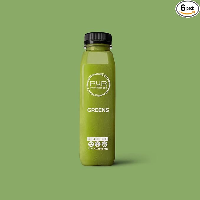 PUR Cold Pressed GREENS DAILY JUICE PACK – 6 Pack | Nutrient-Rich Green Juice with Kale Spinach Cucumber &amp Lemon | Cold-Pressed for Maximum Freshness