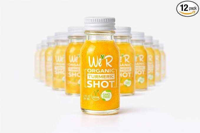 WE'R Organic TURMERIC Shot Certified Organic &amp Non-GMO. 2Fl Oz Each (12 Pack / 24Fl Oz Total)