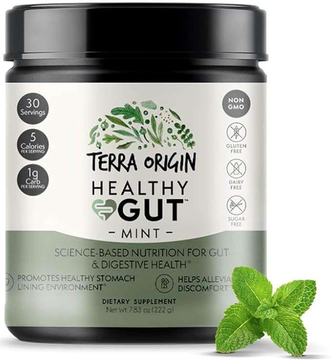 TERRA ORIGIN Healthy Gut Mint Flavor |30-Servings with L-Glutamine Zinc Glucosamine Slippery Elm Bark Marshmallow Root and More!