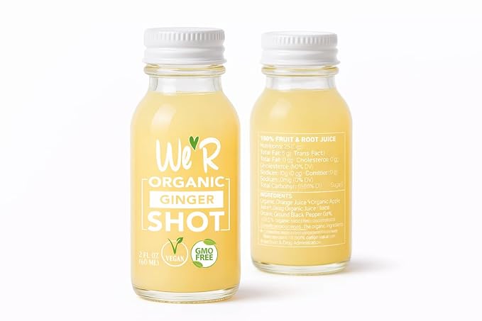WE'R Organic GINGER Shot Certified Organic &amp Non-GMO. 2Fl Oz Each (12 Pack / 24Fl Oz Total)