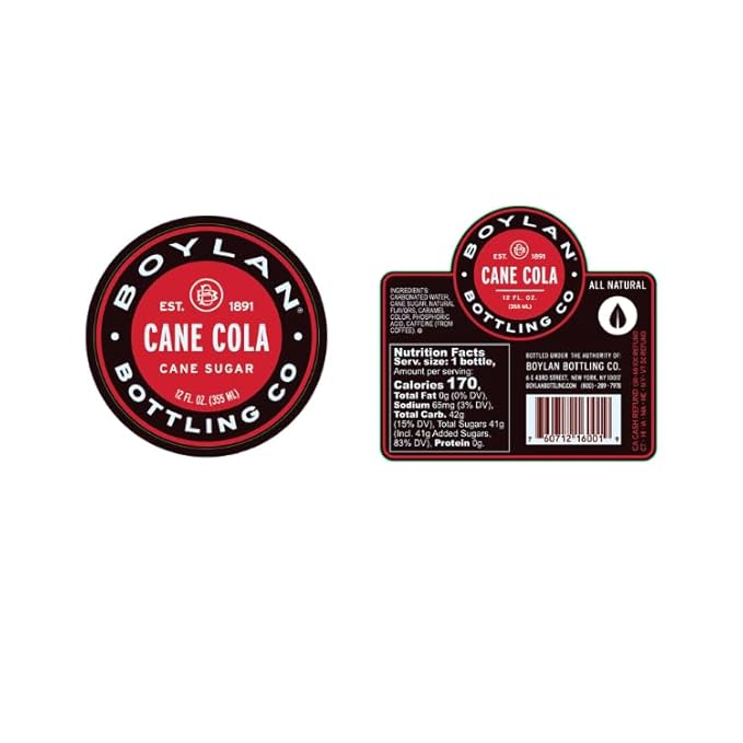 Boylan Bottling Craft Cane Sugar Soda - Cane Cola 12oz Glass Bottle (12 Pack Cane Cola)