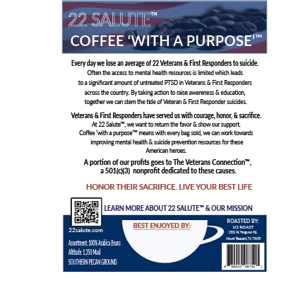 22 Salute Southern Pecan Coffee Ground Medium Roast Specialty Single Origin Arabica Coffee with Rich &amp Sweet Flavor Notes 12oz Bag
