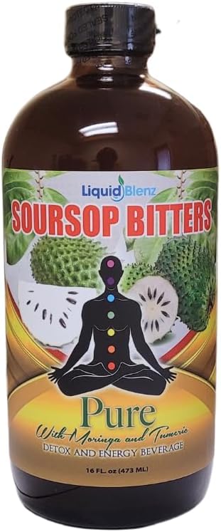 LIQUID BLENZ Pure Soursop Bitters with Moringa &amp Turmeric | Herbal Detox &amp Natural Energy Support | 16 fl oz