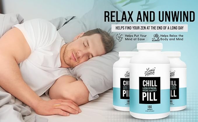 LIVELY VITAMIN CO. Chill Pill - Calm Mood - Relax - Restful Deep Sleep - REM - Stress - Anxiousness - Magnolia Bark - Chamomile - L-Theanine - Passionflower - 5-HTP - 90 Vegan Capsules