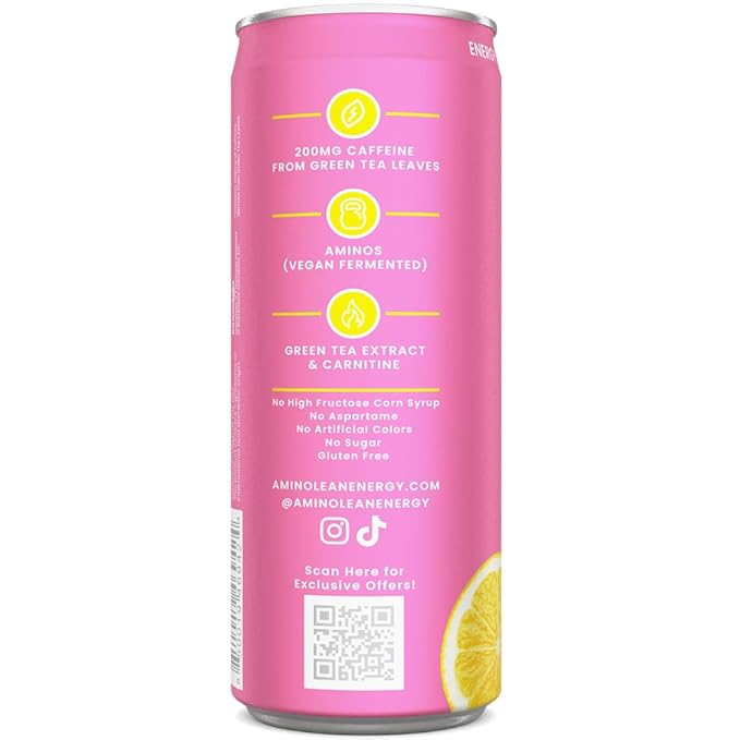 RSP NUTRITION AminoLean Energy Drink - Sugar Free Amino Energy with Natural Caffeine &amp Vegan Amino Acids for No Jitters Tingles or Crash Pink Lemonade Pack of 12